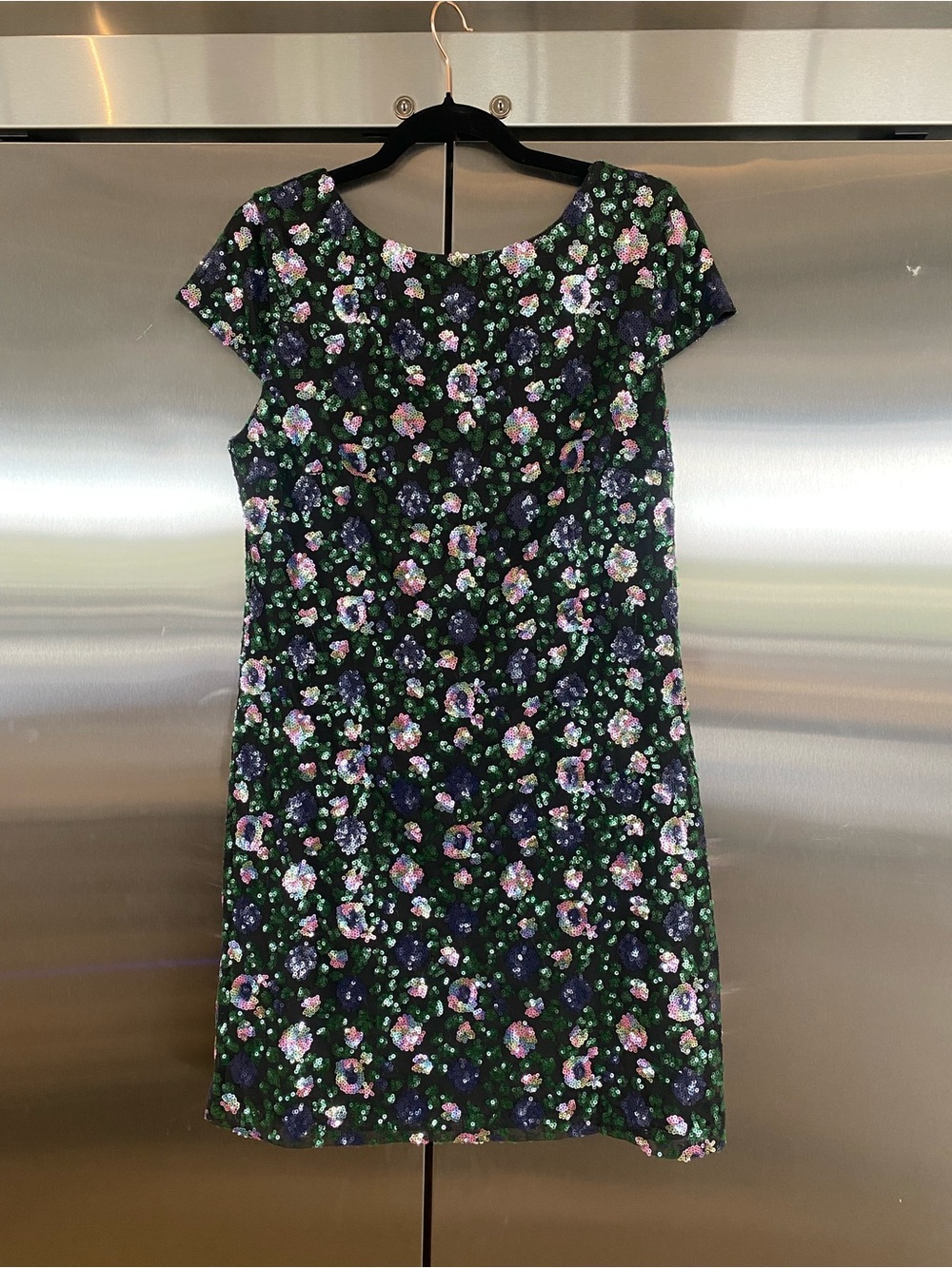 Sam Edelman Black Floral Sequin Cap-Sleeve Mini Dress